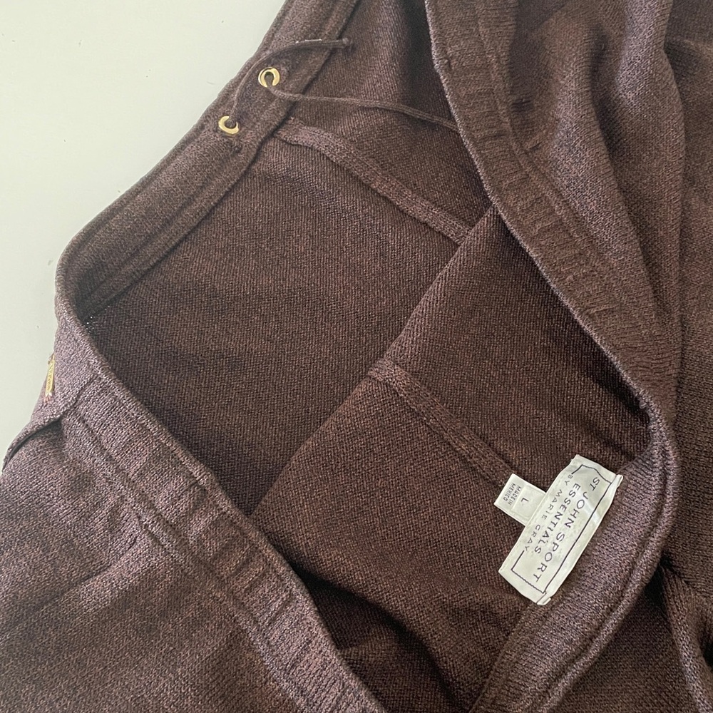 St. John Sport chocolate brown wool drawstring wide leg pants size large - Picture 7 of 9